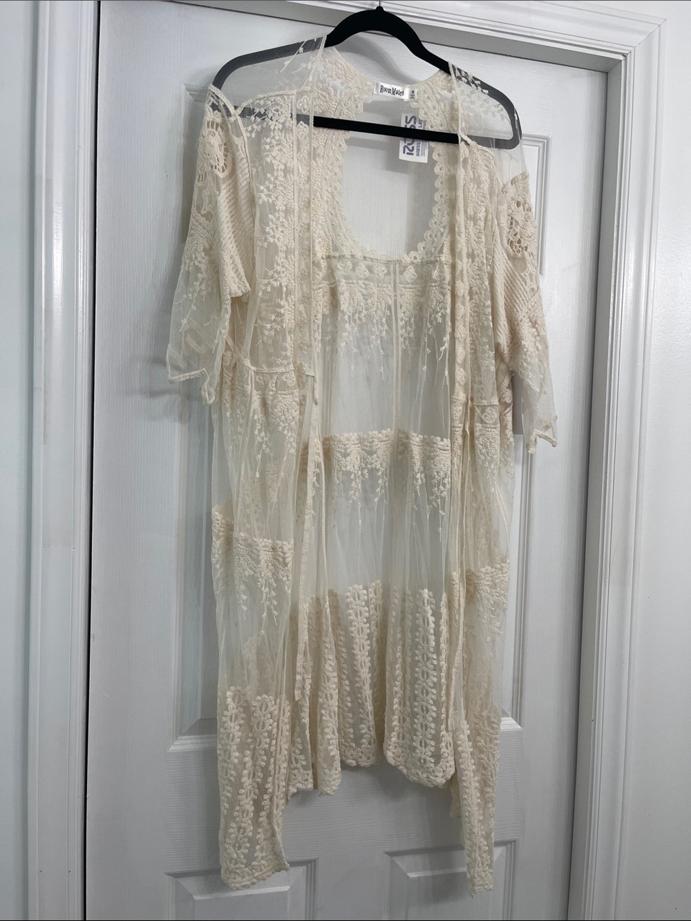 Sheer Lace Kimono Duster in Cream